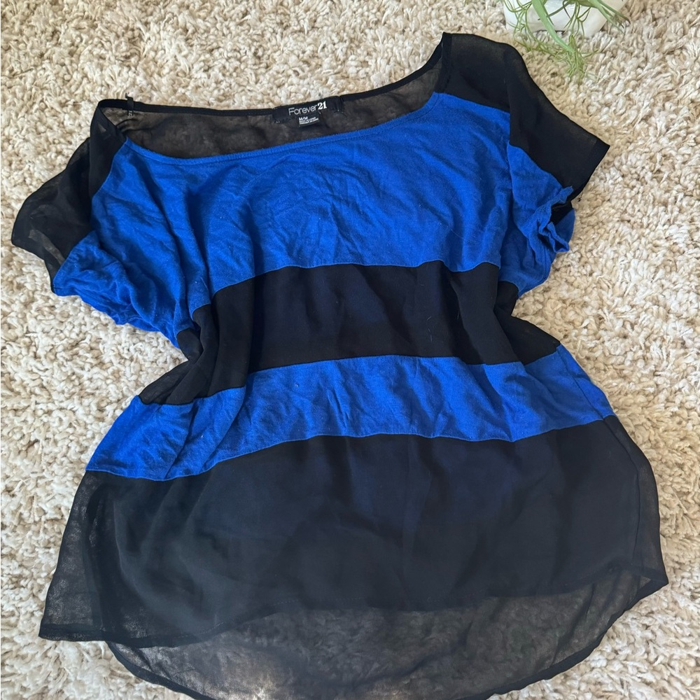 Forever 21 blue and black flow summer simple basic color block belly shi…